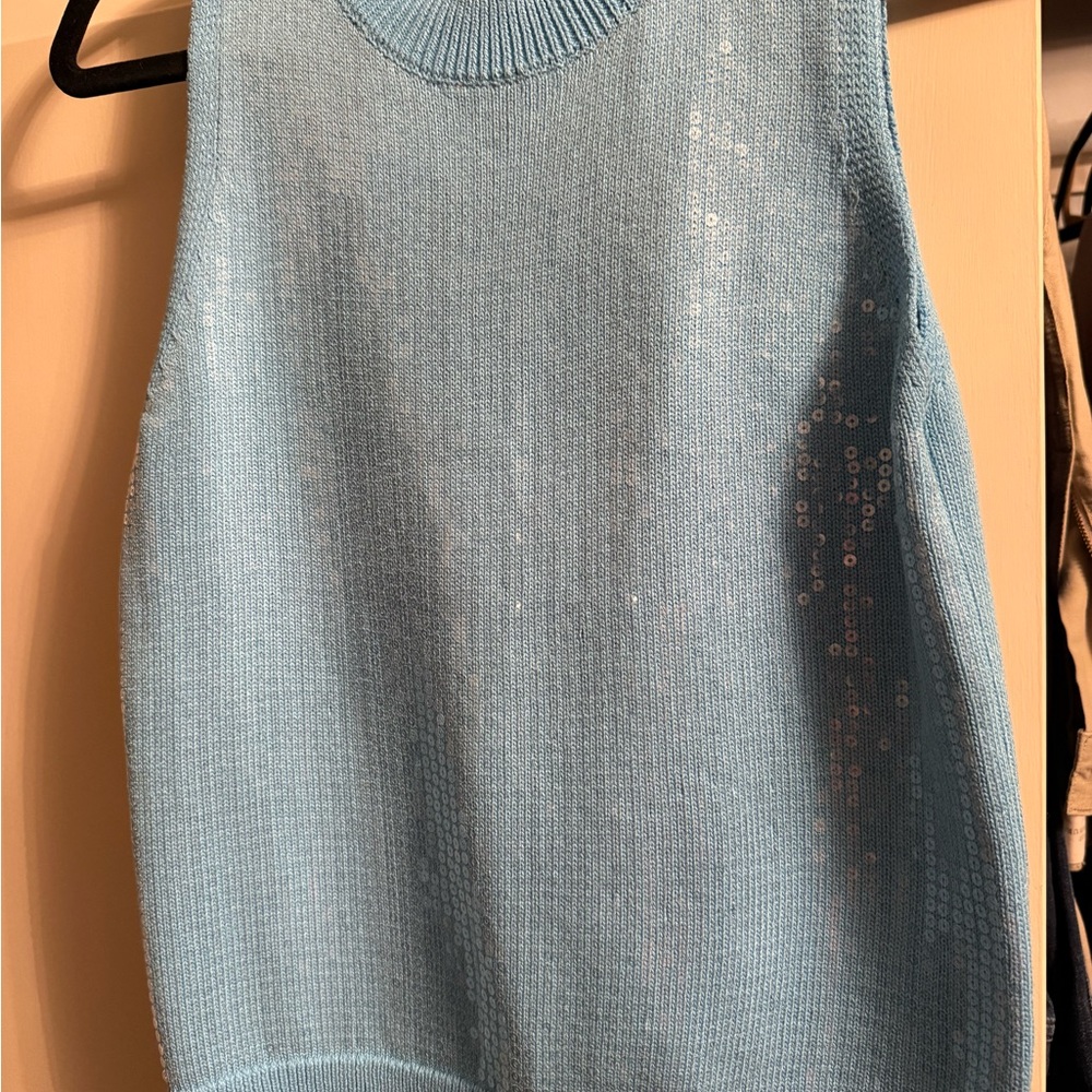 Saks Fifth Avenue Light Blue Sparkle Sleeveless Sweater